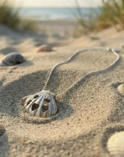 Anhänger Muschel mit Herzen, Silber und Gold