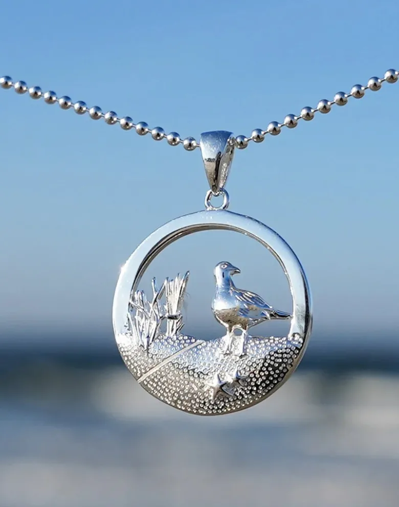Anhänger Möwe Rund/Düne, Silber und Gold