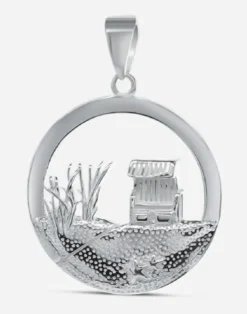 Anhänger Strandkorb Rund mit Düne, Silber und Gold