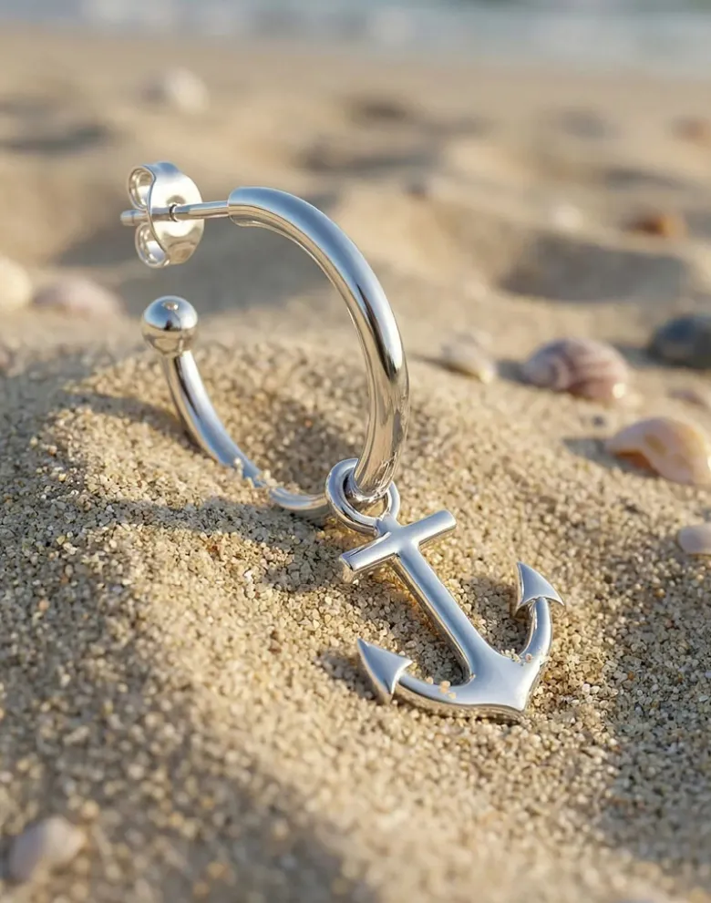 Anker-Anhänger (1x) für Creolen-Ohrring, Silber und Gold