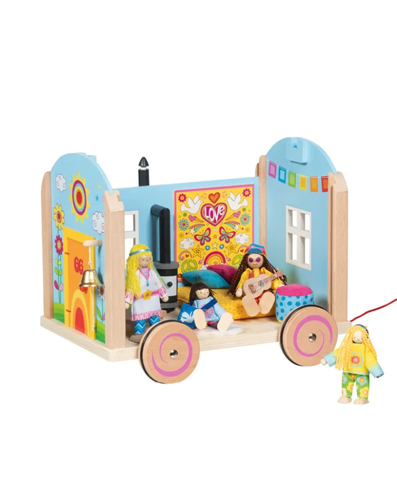 Bauwagen aus Holz mit Zubehör (ohne Biegepuppen) - goki 66