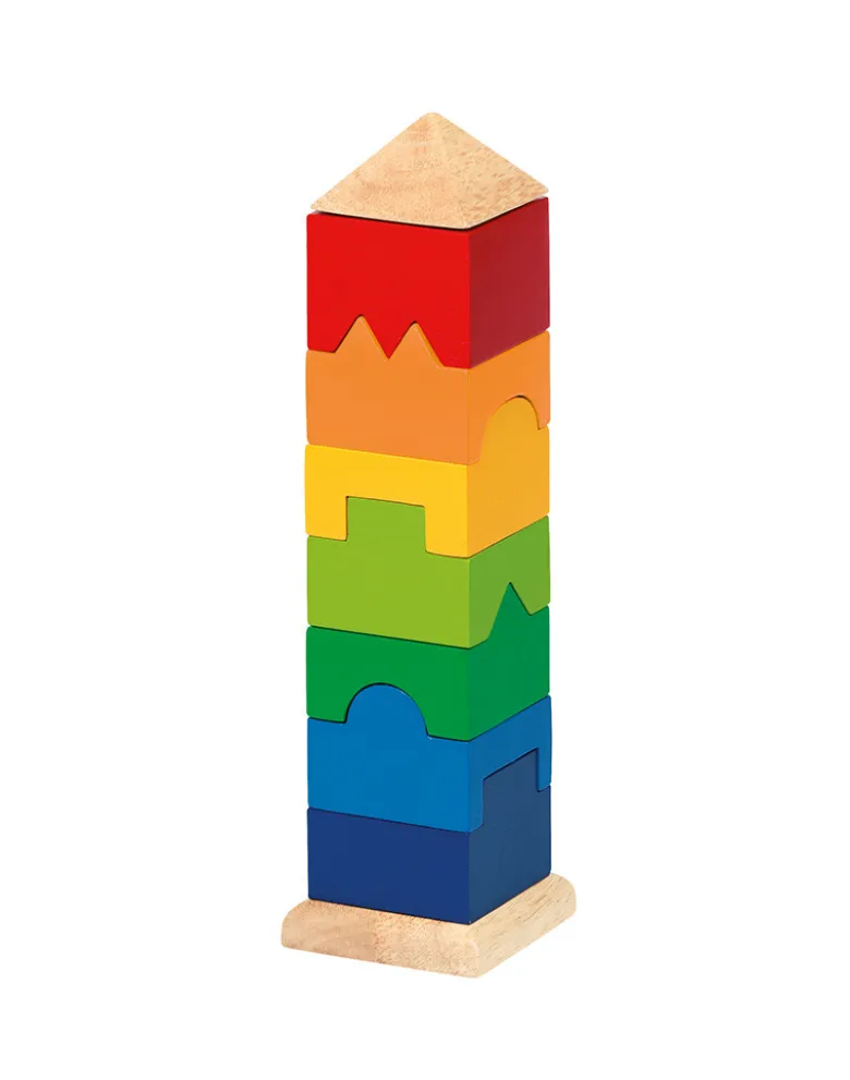 Bunter Stapelturm aus Holz