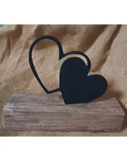 Deko-Standbild "2 Herzen" aus Metall auf Holzsockel
