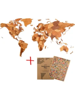 3-D-Holzpuzzle-Set: Weltkarte mit 288 Flaggen-Pins