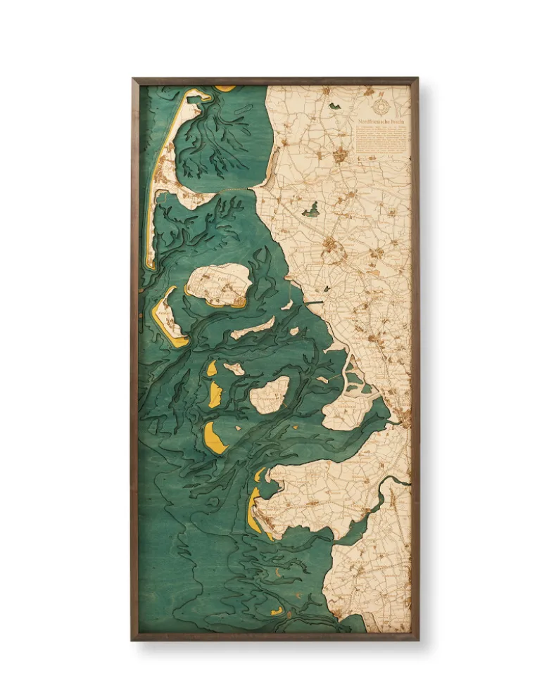3-D-Wandkarte "Nordfriesische Inseln" aus Holz, Größe XL