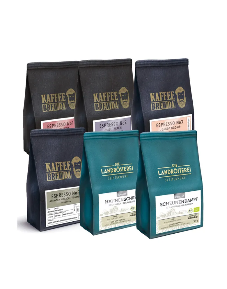 Kaffeeheimat Espresso-Kaffeebohnen "Die Landrösterei" und "Kaffee Brewda" 6 x 250 g