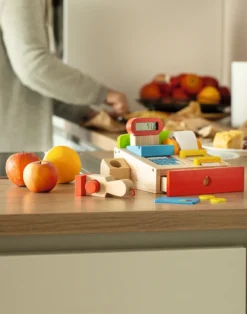 Kasse aus Holz für den Kaufmannsladen