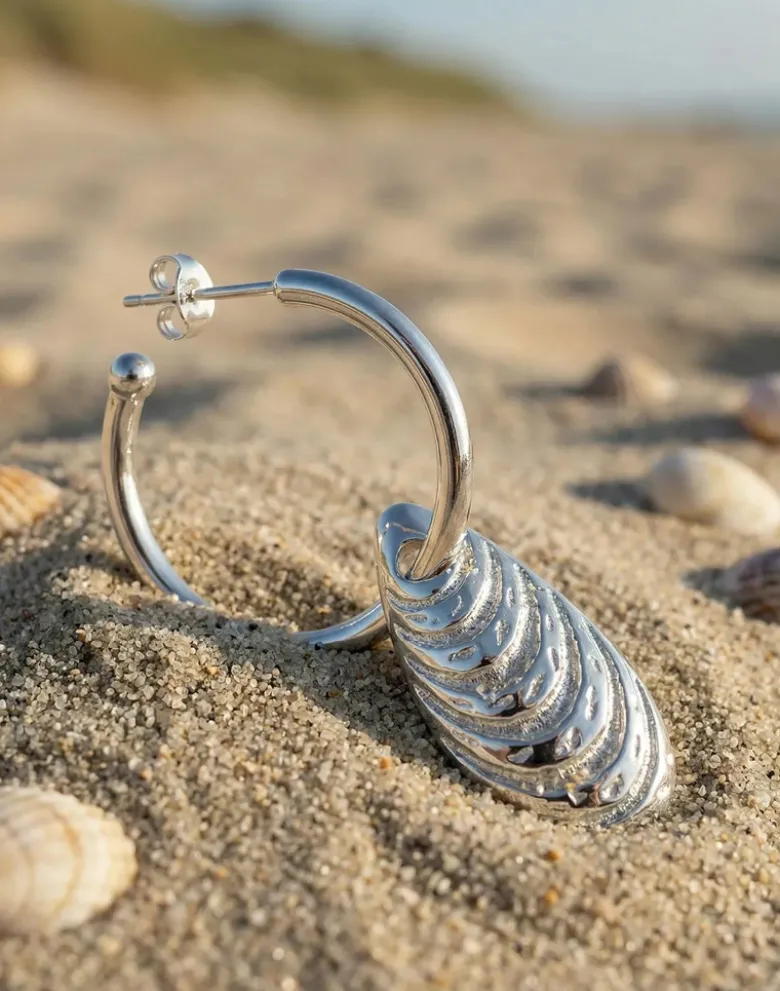 Miesmuschel-Anhänger (1x) für Creolen-Ohrring, Silber und Gold