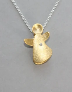 Schutzengel mit Brillant und Kette, 925 Silber goldplattiert