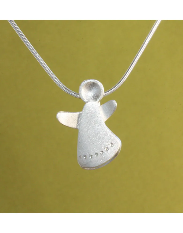 Schutzengel mit Pünktchenkleid und Kette - silber