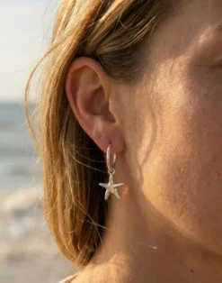 Seestern-Anhänger (1x) für Creolen-Ohrring, Silber und Gold