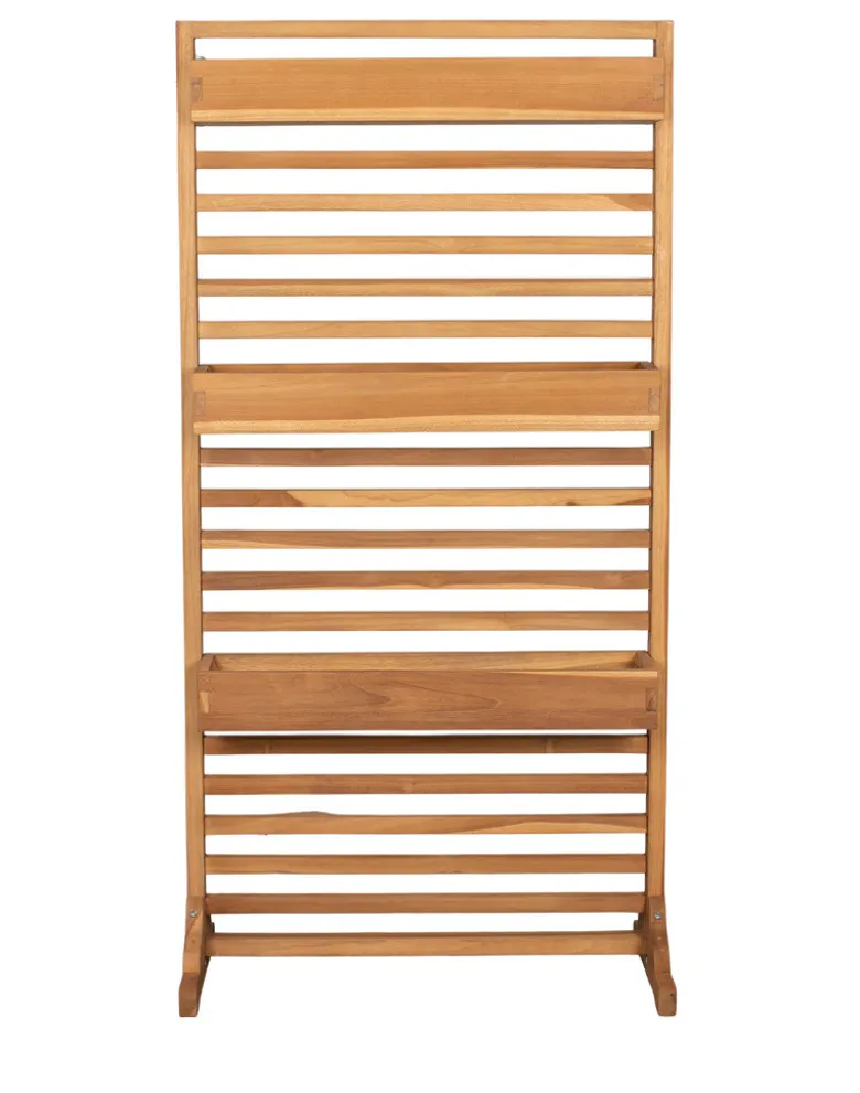 Sichtschutz / Pflanzspalier aus Teak, mit Pflanzbehälter