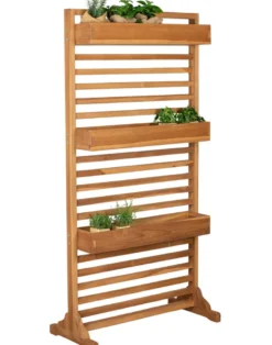 Sichtschutz / Pflanzspalier aus Teak, mit Pflanzbehälter