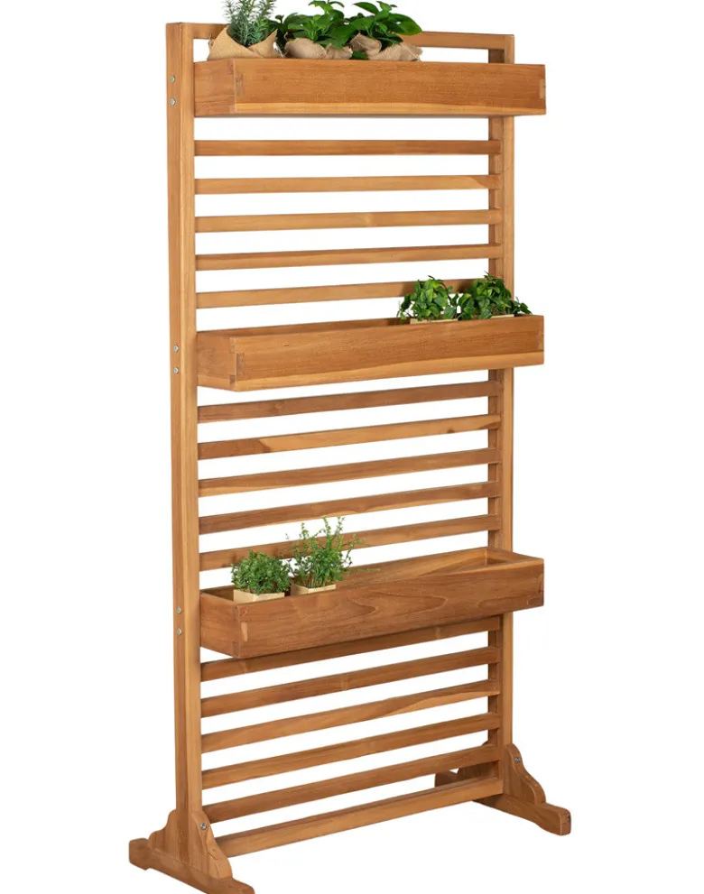 Sichtschutz / Pflanzspalier aus Teak, mit Pflanzbehälter