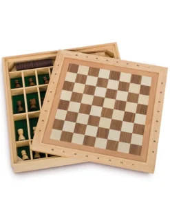 Spiele-Set Schach, Dame und Mühle aus Holz