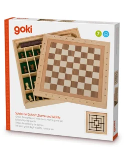 Spiele-Set Schach, Dame und Mühle aus Holz