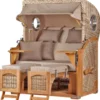 Strandkorb Cuxhaven, 2-Sitzer, Voll-Lieger, creme-taupe gestreift, lieferbar ab Ende September 2026