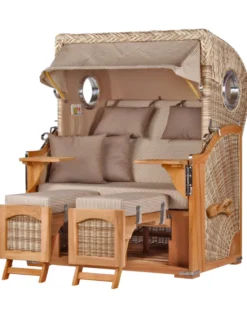 Strandkorb Cuxhaven, 2-Sitzer, Voll-Lieger, creme-taupe gestreift, lieferbar ab Ende September 2026