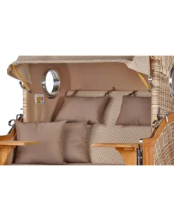 Strandkorb Cuxhaven, 2-Sitzer, Voll-Lieger, creme-taupe gestreift, lieferbar ab Ende September 2026