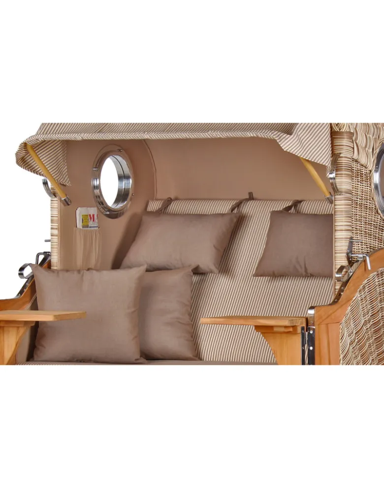 Strandkorb Cuxhaven, 2-Sitzer, Voll-Lieger, creme-taupe gestreift, lieferbar ab Ende September 2026