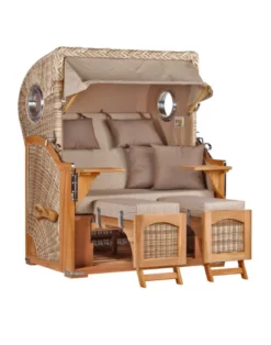 Strandkorb Cuxhaven, 2-Sitzer, Voll-Lieger, creme-taupe gestreift, lieferbar ab Ende September 2026