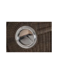 Strandkorb Düne Bullauge Mahagoni PE Grey - 2-Sitzer - Uni Blau-Grau