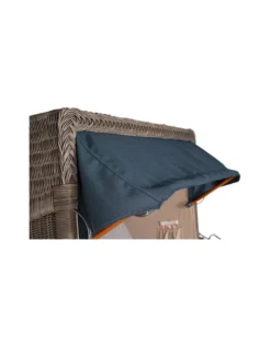 Strandkorb Düne Bullauge Mahagoni PE Grey - 2-Sitzer - Uni Blau-Grau