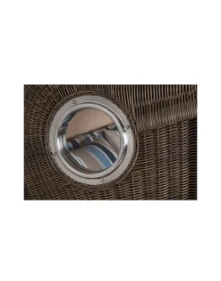 Strandkorb Düne Bullauge Mahagoni PE Grey - 2-Sitzer - Grau-Anthrazit-Hellblau-Beige gestreift