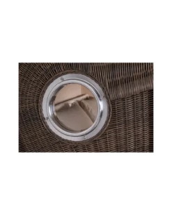 Strandkorb Düne Bullauge Mahagoni PE Grey - 2-Sitzer - Taupe-Weiß gestreift