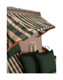 Strandkorb Düne Bullauge Mahagoni PE Grey - 2-Sitzer - Grün-Beige kariert