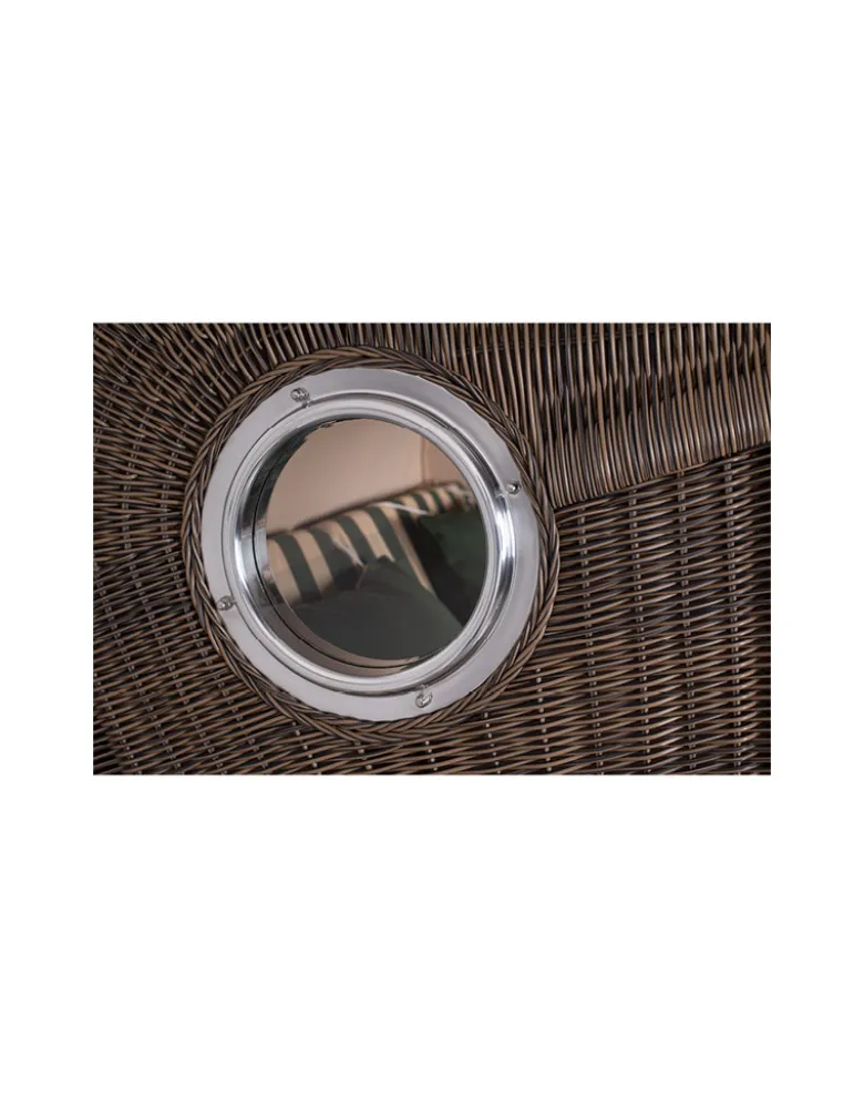 Strandkorb Düne Bullauge Mahagoni PE Grey - 2-Sitzer - Grün-Beige kariert