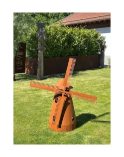 Windmühle aus Edelrost, drehbar, mit Beleuchtung