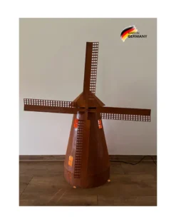 Windmühle aus Edelrost, drehbar, mit Beleuchtung