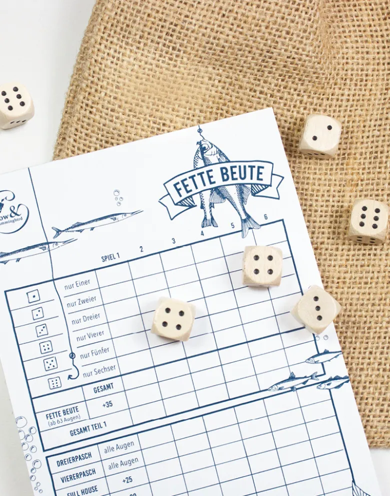 Würfelspiel "Fette Beute" als Set im Säckchen